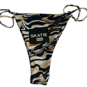 SKATIE Tiger Zebra Print Bikini Bottom Adjustable String Side Swimwear NWT M